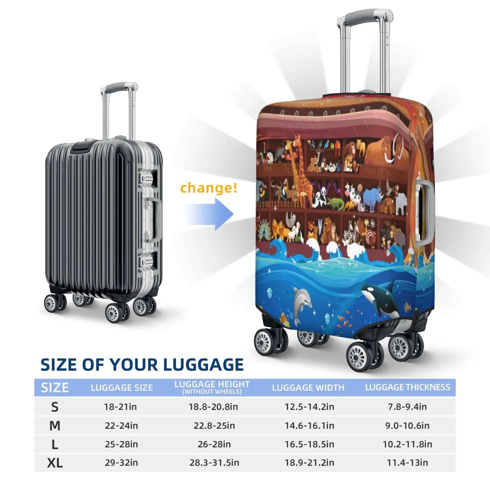 Junzan Animals On Noah'S Ark2 Print Washable Luggage shield - Fashion Suitcase Protector Fits 18-32 Inch Luggage