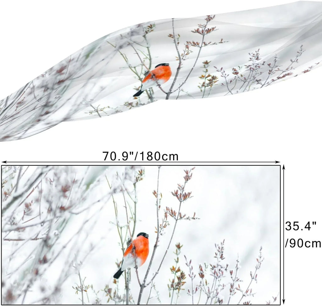 Hyjoy Women Silk Scarf Bullfinch Birds Branches Winter Snow Christmas New Year Hair Wraps Shawls Neck Scarves Colorful Print