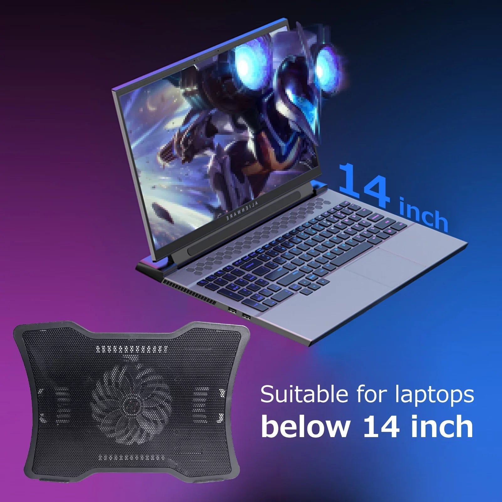 Carevas Portable Laptop Cooler Laptop Cooling Base Single Fan Design Low Noise Two USB Ports Support Laptops Below 14 inch