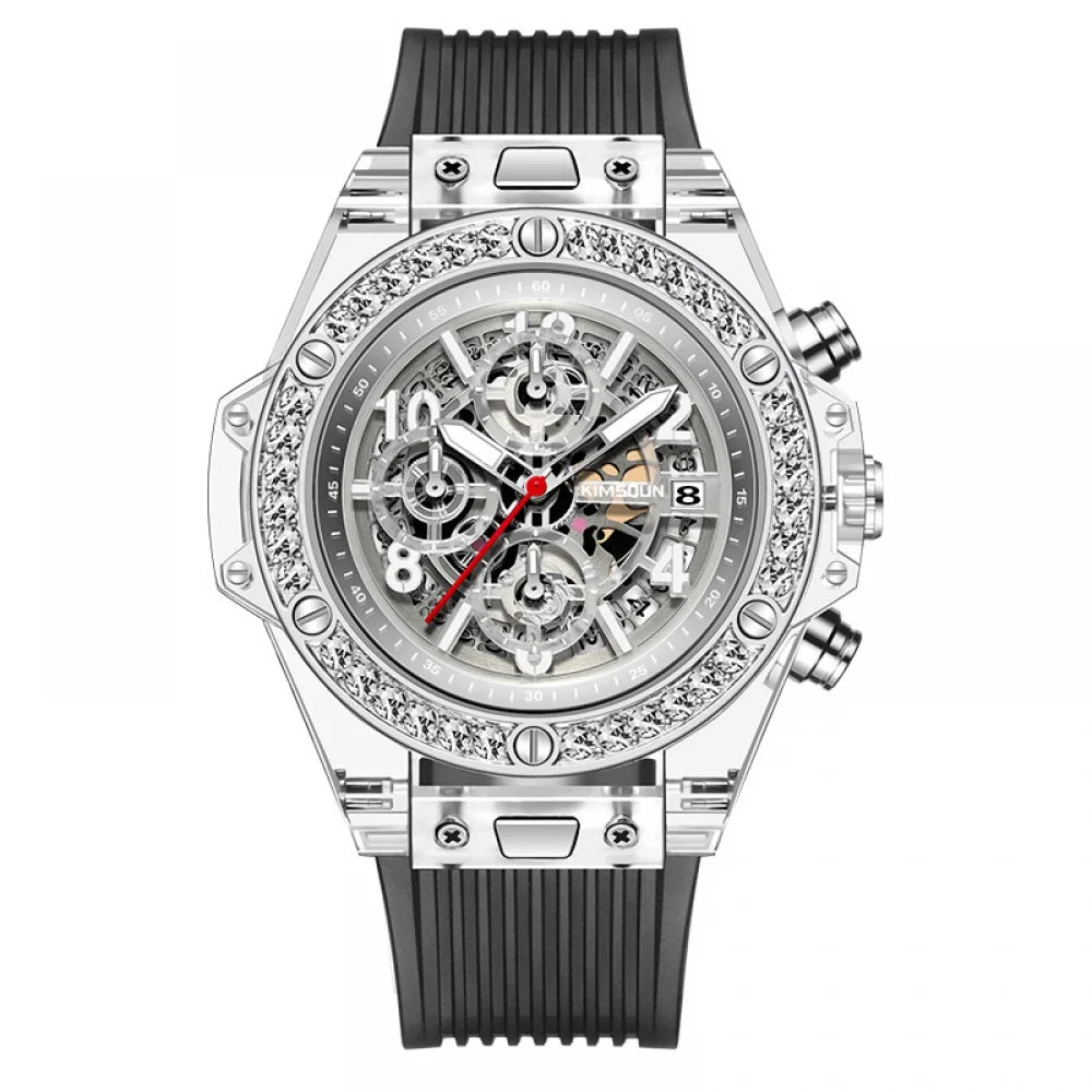 Jinshidun Brand Diamond-Embedded Transparent Quartz Watch Waterproof Net Red Watch Men's Lady Couple Watch Fashion Best-Seller on Douyin