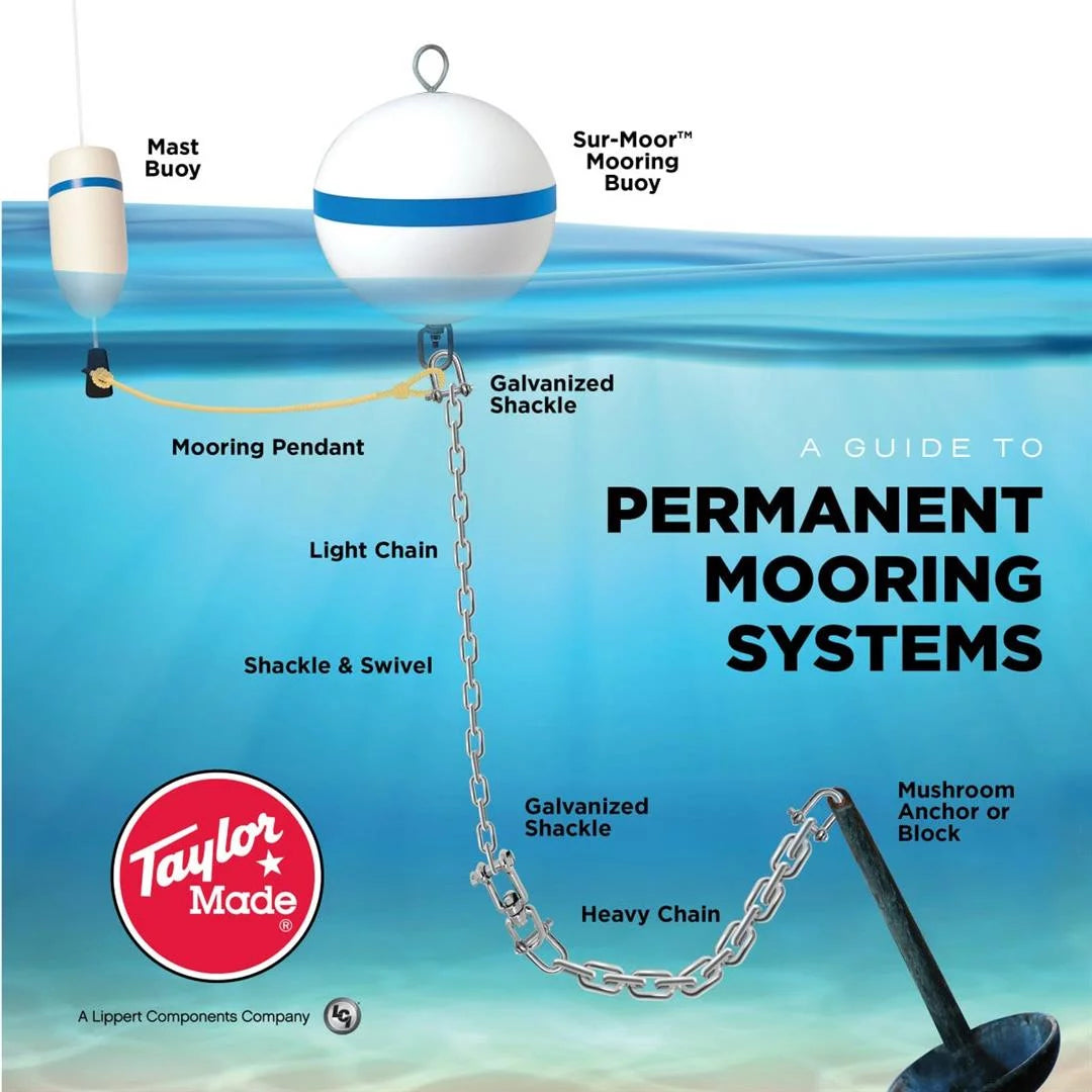 Taylor Sur-Moor T3C Mooring Buoy, White with Blue Reflective Striping