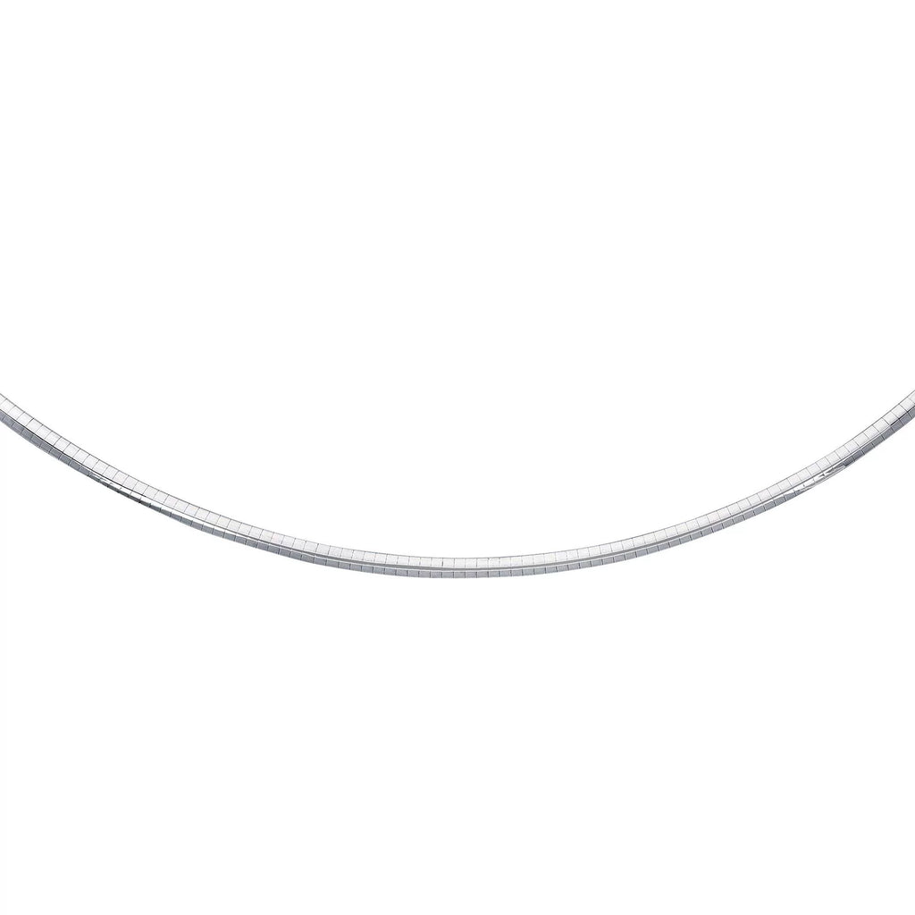 JewelStop Sterling Silver Classic Round Rhodium Omega 4 mm Necklace 18" w/Lobster Claw Clasp