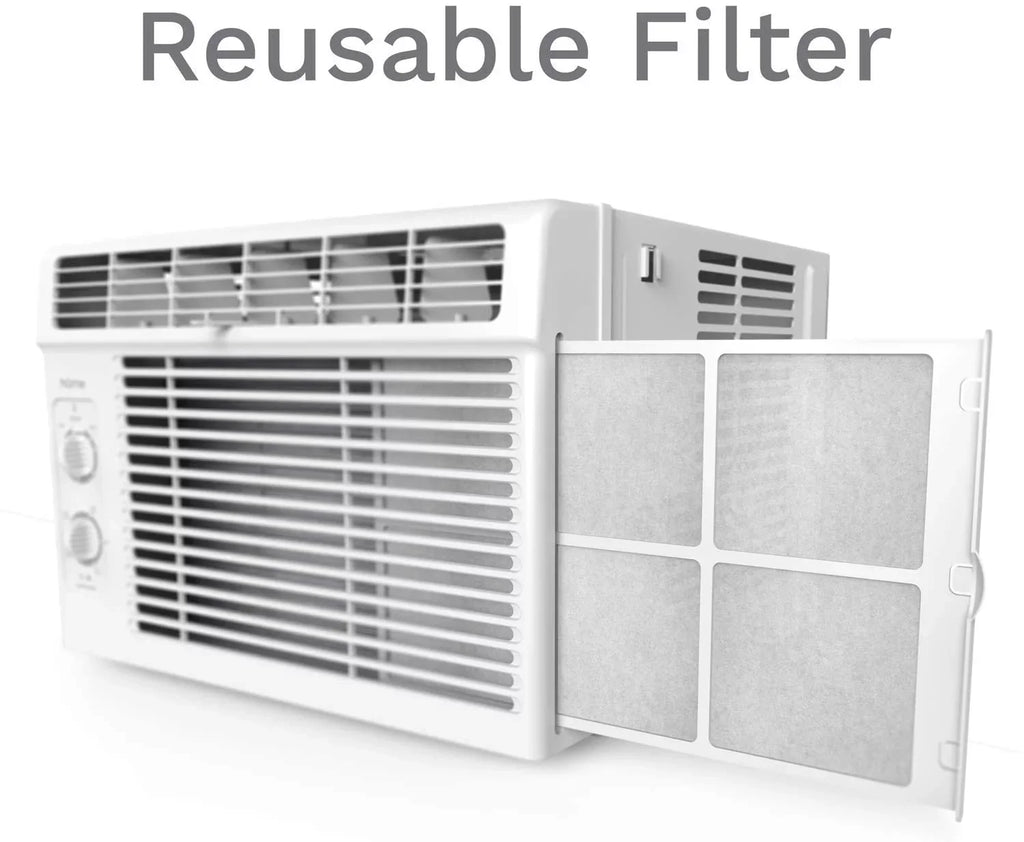 Ft.. hOmeLabs Window Air Conditioner 5000 BTU - Easy Mechanical Control Compact AC Unit with Washable Reusable Filter, 2 Cooling Speeds, 2 Fan Speeds - Ideal for Bedroom and Rooms up to 150 Sq
