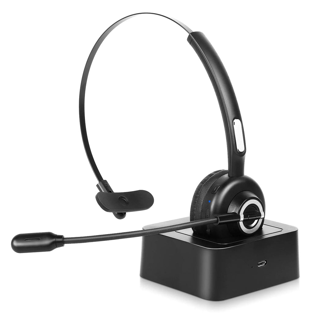 Comfortable Bluetooth Headset, UX-M97 Wireless Headset with Microphone, Wireless Cell Phone Headset with Noise Isolation Mic Charging Base Mute Function for  Z5 With Charging Dock