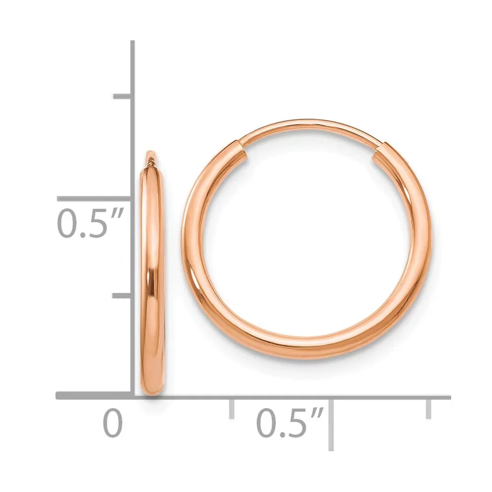 Real 14kt Rose Gold Polished Endless Tube Hoop Earrings; for Adults and Teens; for Women and Men