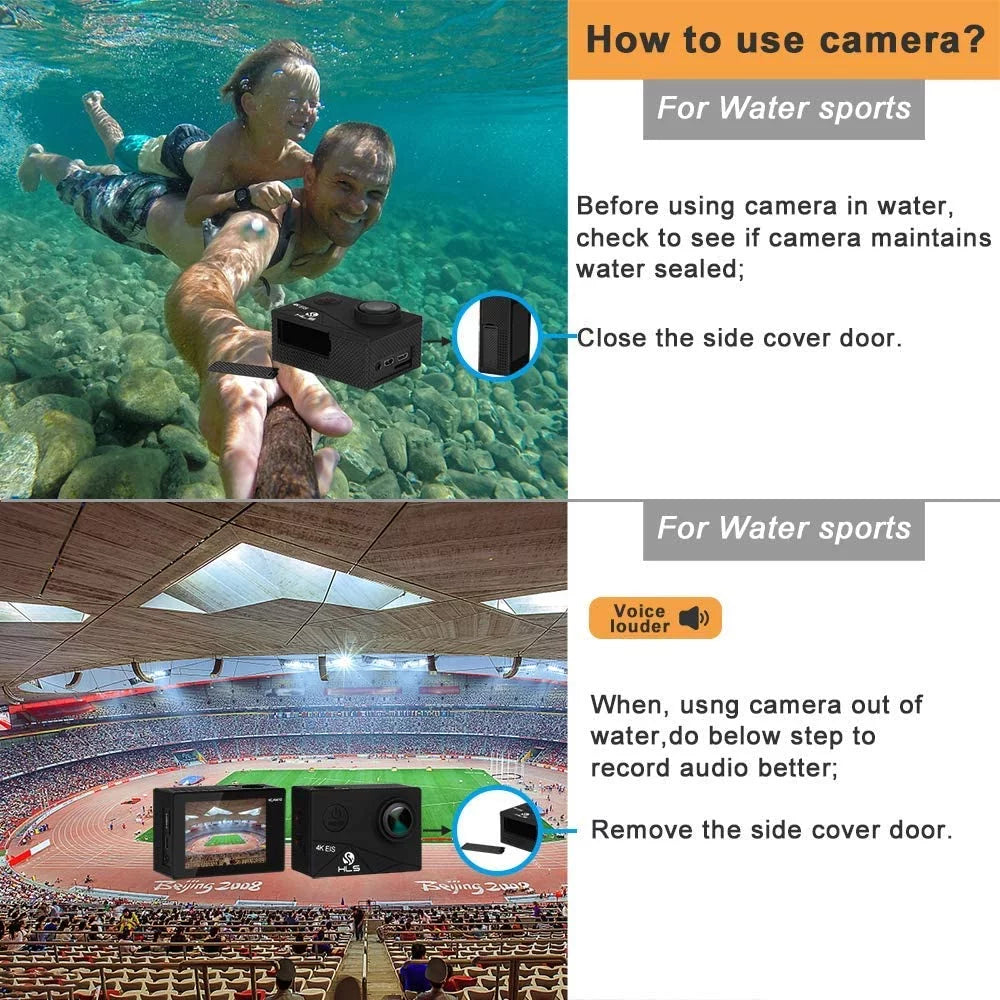 Video Action Camera 4K with Wide Angle Lens HD WiFi Underwater Camera with Waterproof Case Remote Outdoor Sports Camera for Vlog with Accessories Mount Kit Battery Charger
