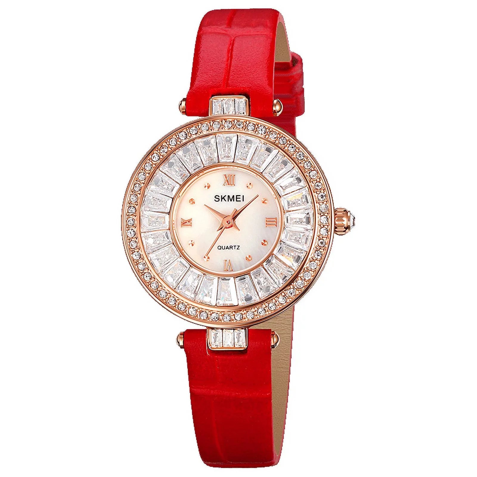 SKMEI Quartz Women Watches Luxury Fashion Dress Bracelet Crystal Dial Top Brand Ladies Watch Leather Strap 2025 Wristwatch