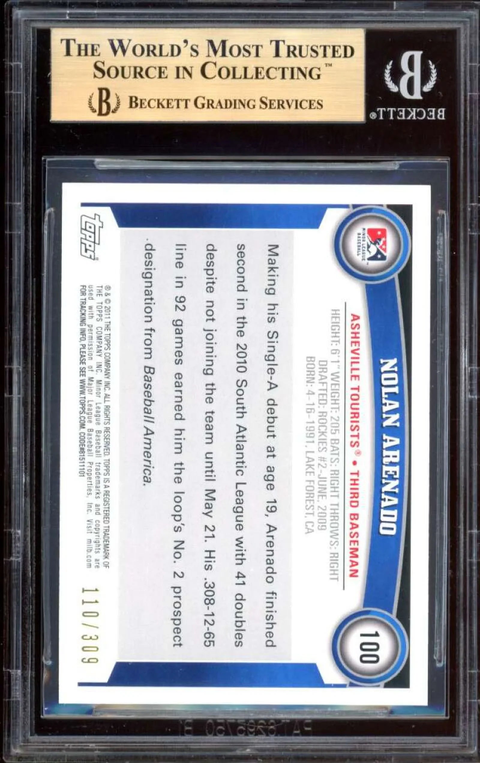 Nolan Arenado Rookie Card 2011 Topps Pro Debut Blue #100 BGS 9.5 (9.5 9 9.5 9.5)