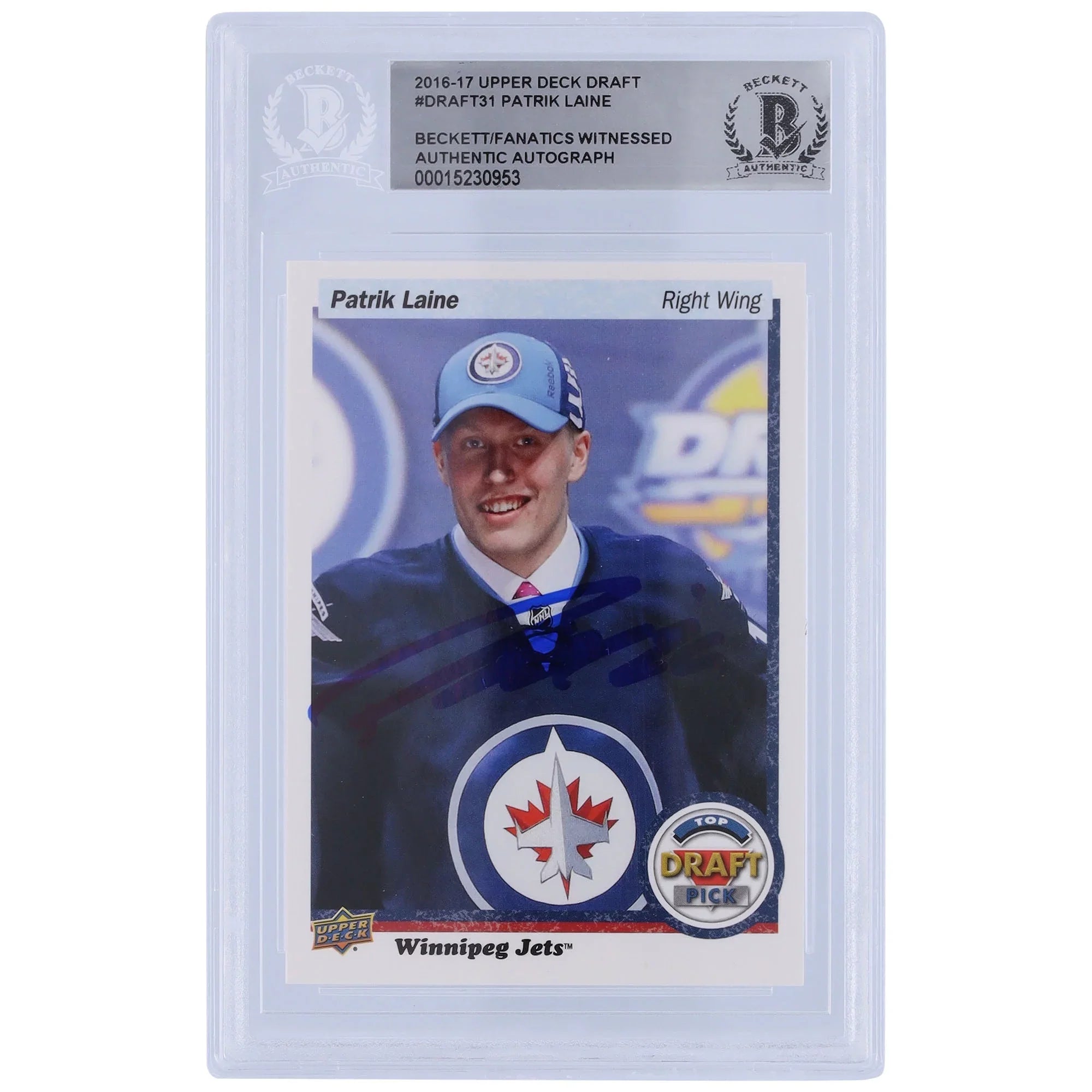 Patrik Laine Winnipeg Jets Autographed 2016-17 Upper Deck Draft Top Draft Pick #DRAFT-31 Beckett Fanatics Witnessed Authenticated Rookie Card - Fanatics Authentic Certified