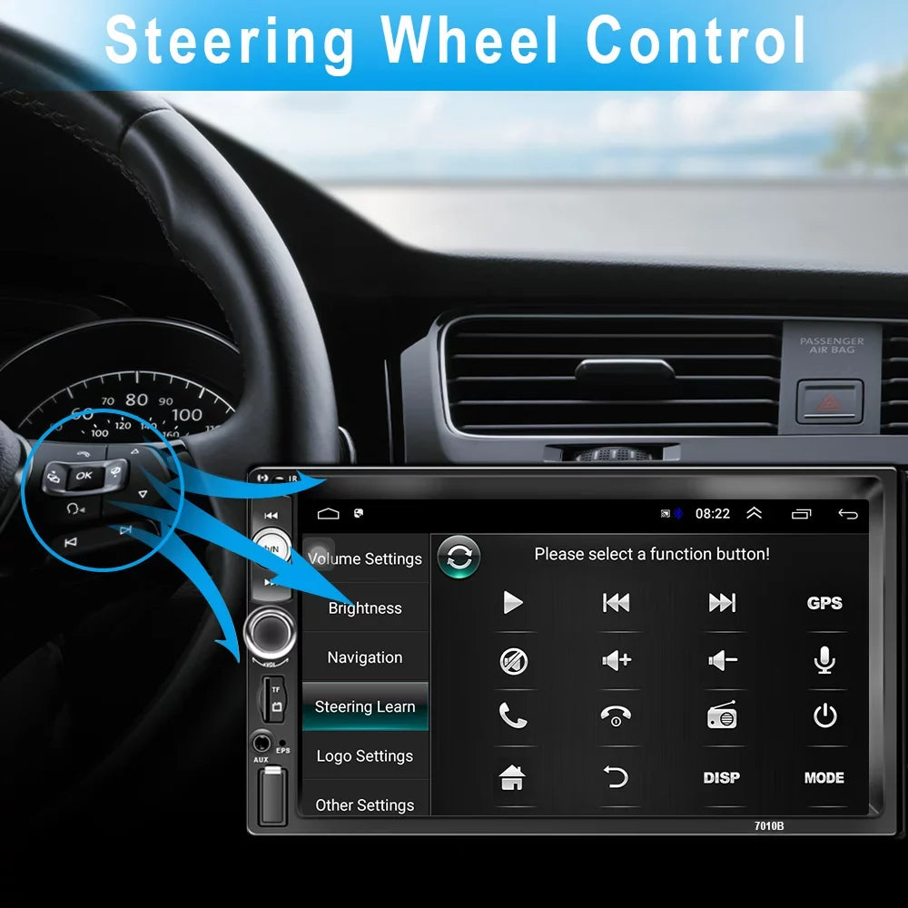 Podofo 7" Double 2 Din Car Stereo Radio HD Touch Screen Car Multimedia Player Digital Display MP5 Autoradio Bluetooth FM AUX USB SD Mirror Link Function, with Backup Camera