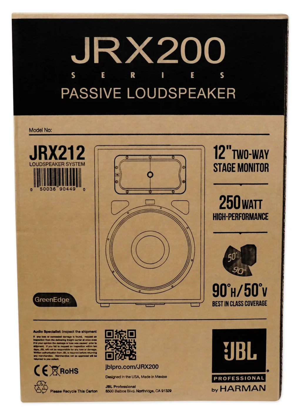 JBL JRX212 1,000 Watt 12" 2-Way DJ P/A Speaker Floor Wedge Monitor + Hand Truck