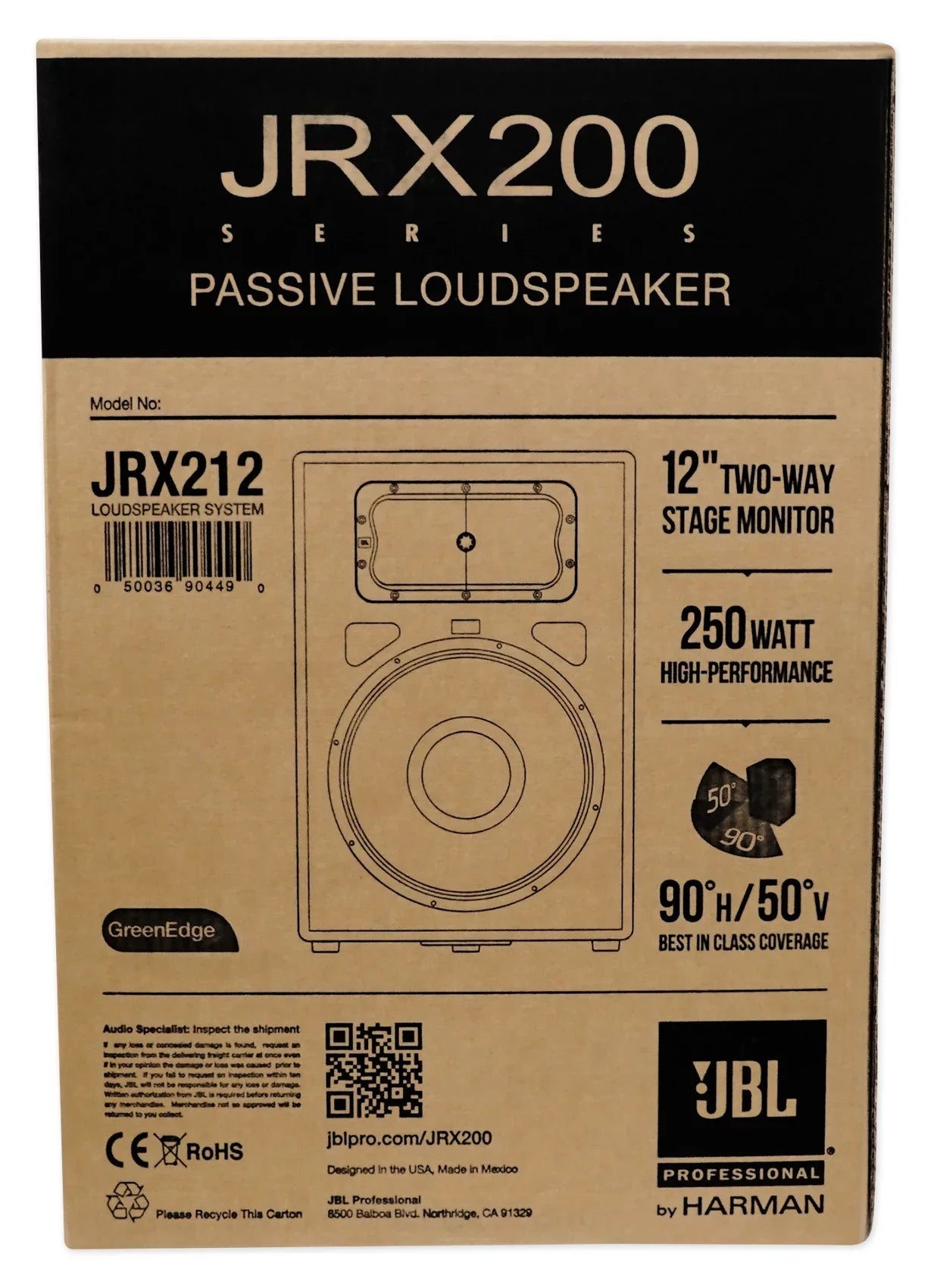 JBL JRX212 1,000 Watt 12" 2-Way DJ P/A Speaker Floor Wedge Monitor + Hand Truck