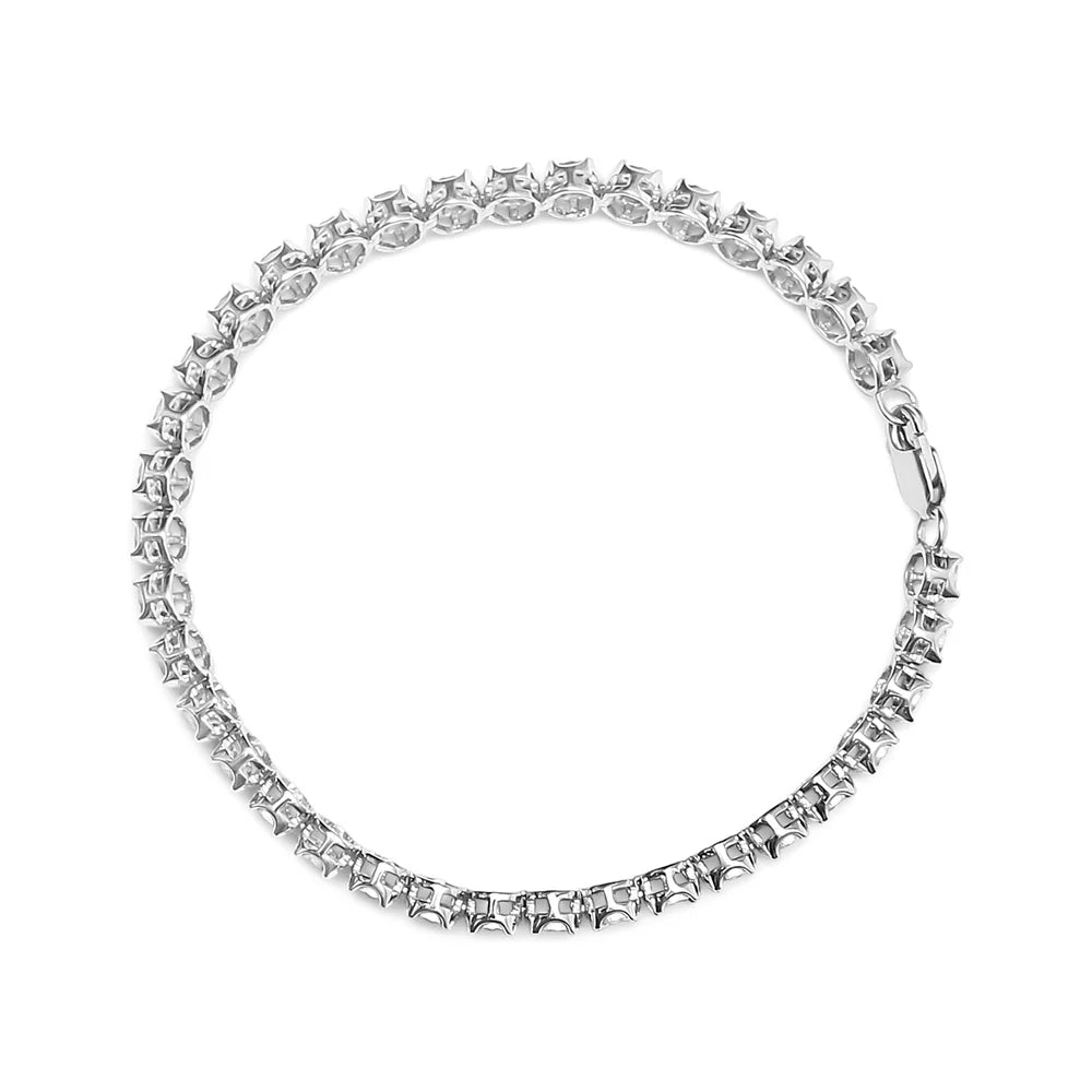 Haus of Brilliance .925 Sterling Silver 1/10 Cttw Womens Miracle Set Round cut Box Clasp Diamond and Bead Link 7.25" Tennis Bracelet (I-J Color, I2-I3 Clarity)