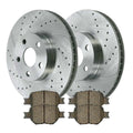 AutoShack Front Drilled Slotted Brake Rotors Silver and Ceramic Pads Kit Driver and Passenger Side Replacement for 2005-2009 2010 Scion tC 2000 2001 2002 2003 2004 2005  Celica 1.8L 2.4L FWD