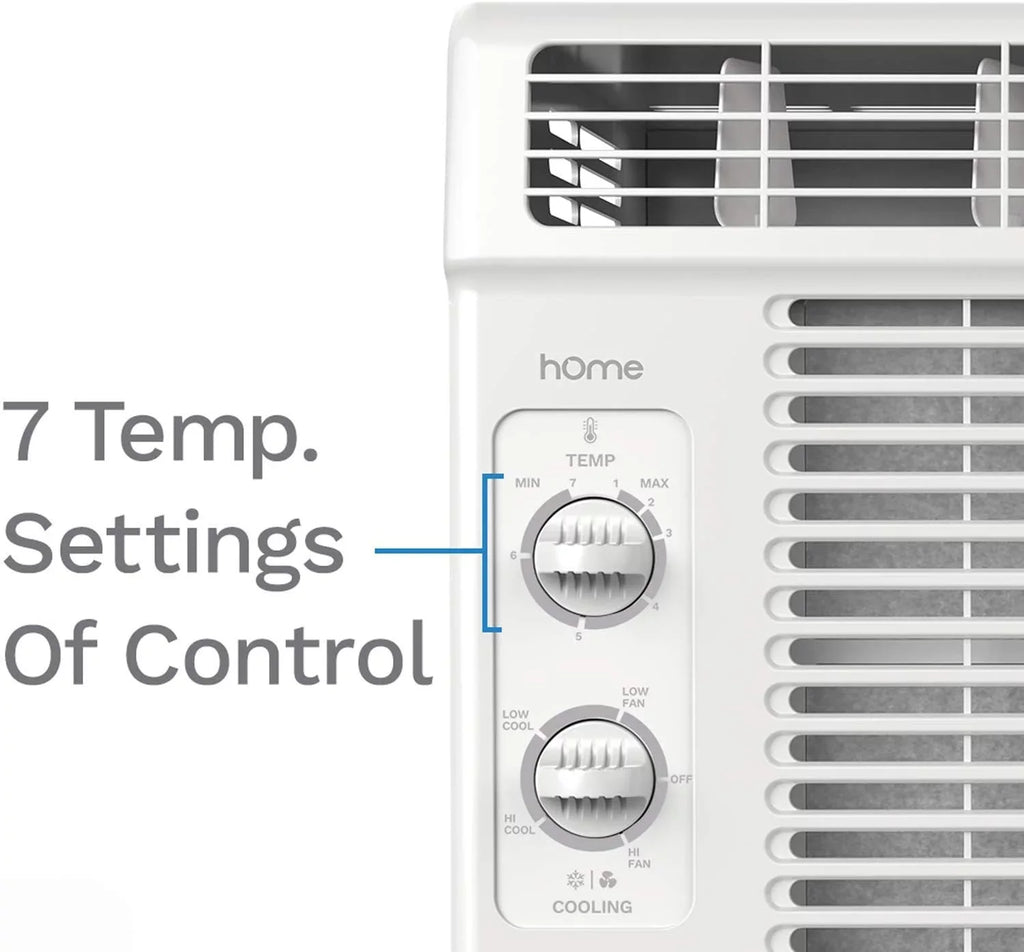 Ft.. hOmeLabs Window Air Conditioner 5000 BTU - Easy Mechanical Control Compact AC Unit with Washable Reusable Filter, 2 Cooling Speeds, 2 Fan Speeds - Ideal for Bedroom and Rooms up to 150 Sq