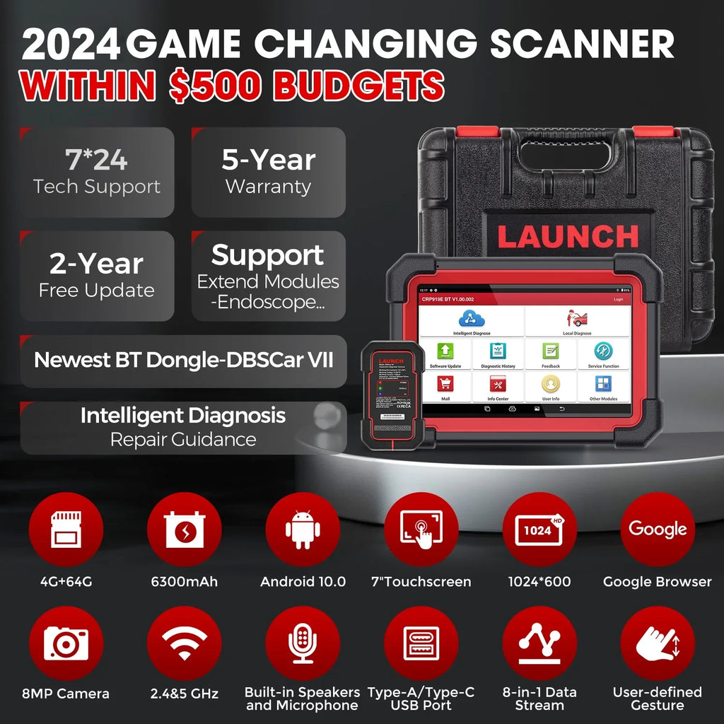 LAUNCH X431 Scanner CRP 919E BT 2024 OBD2 Diagnostic Scan Tool with Full System for All Vehicles,ECU Coding,Bi-Directional Control,CANFD DOIP,FCA AutoAuth