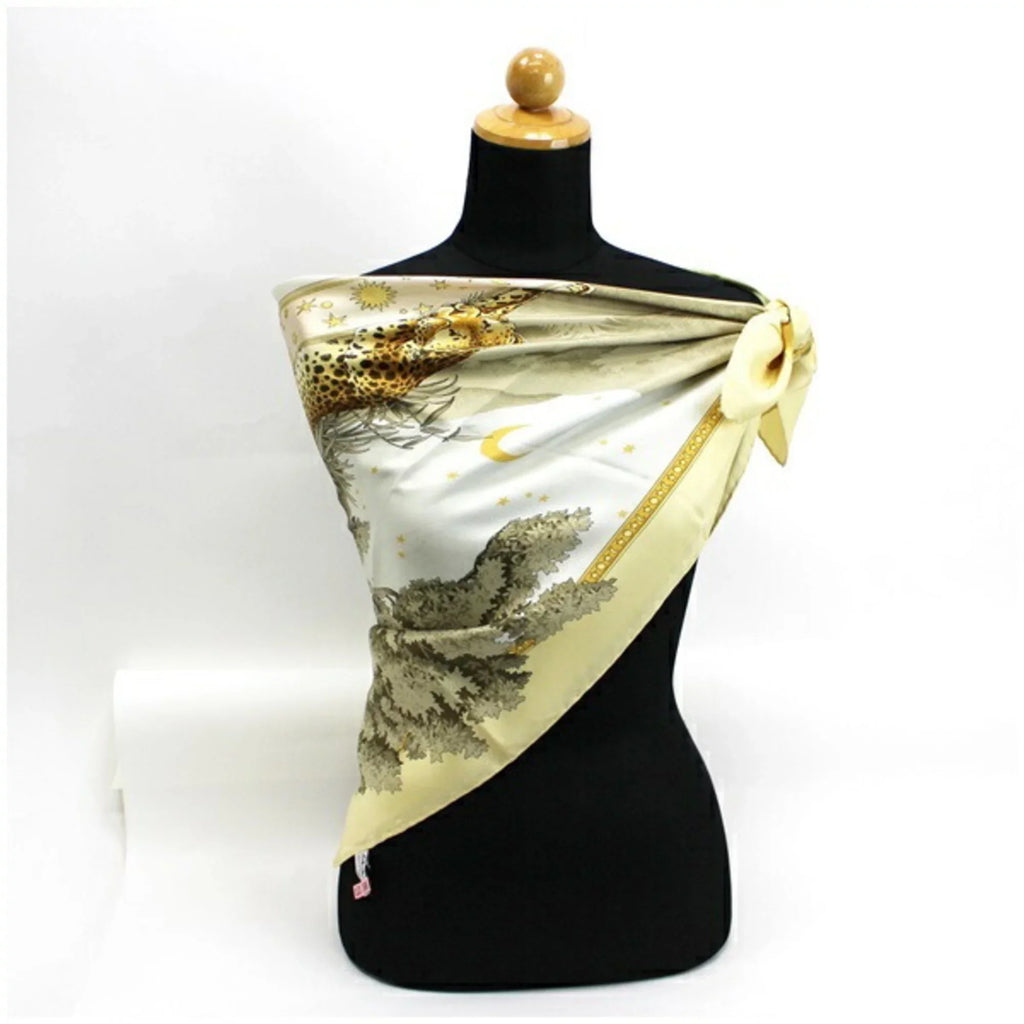 Pre-Owned Salvatore Ferragamo silk scarf muffler yellow leopard print SALVATORE FERRAGAMO ladies animal pattern paper (Good)