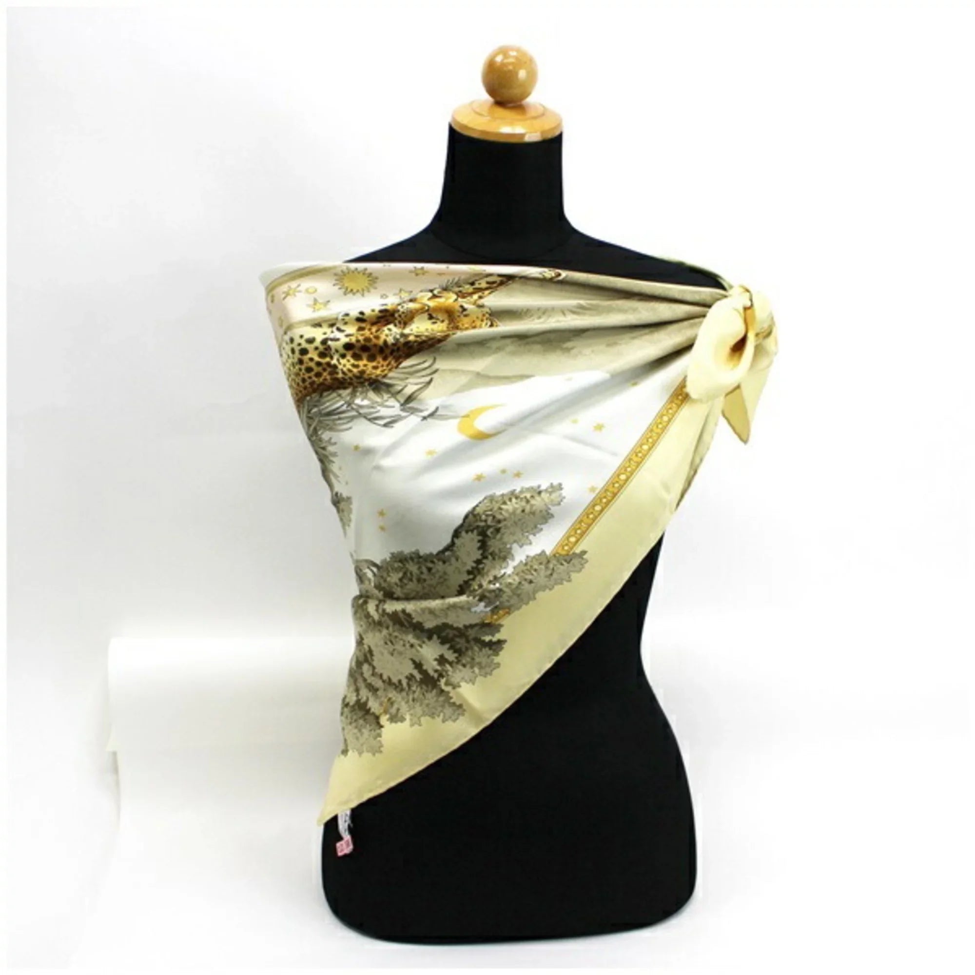 Pre-Owned Salvatore Ferragamo silk scarf muffler yellow leopard print SALVATORE FERRAGAMO ladies animal pattern paper (Good)