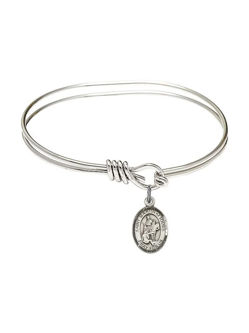 Martin of Tours in Sterling Silver. 5 3/4 inch Oval Eye Hook Bangle Bracelet w/ St