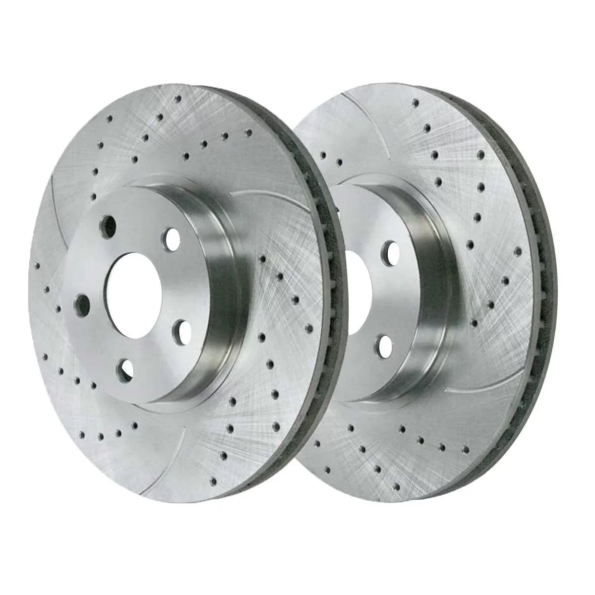 AutoShack Front Drilled Slotted Brake Rotors Silver and Ceramic Pads Kit Driver and Passenger Side Replacement for 2005-2009 2010 Scion tC 2000 2001 2002 2003 2004 2005  Celica 1.8L 2.4L FWD