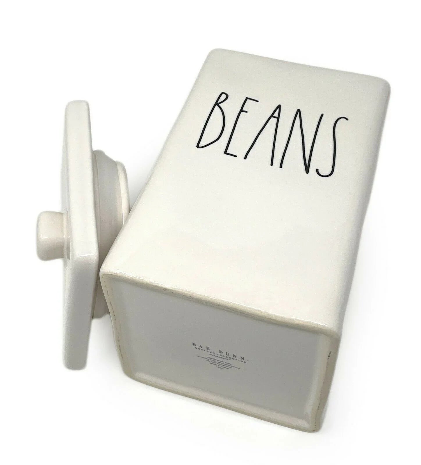 Rae Dunn by Magenta BEANS LL Letter Ceramic Square Canister with Lid