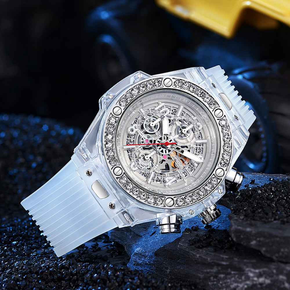 Jinshidun Brand Diamond-Embedded Transparent Quartz Watch Waterproof Net Red Watch Men's Lady Couple Watch Fashion Best-Seller on Douyin