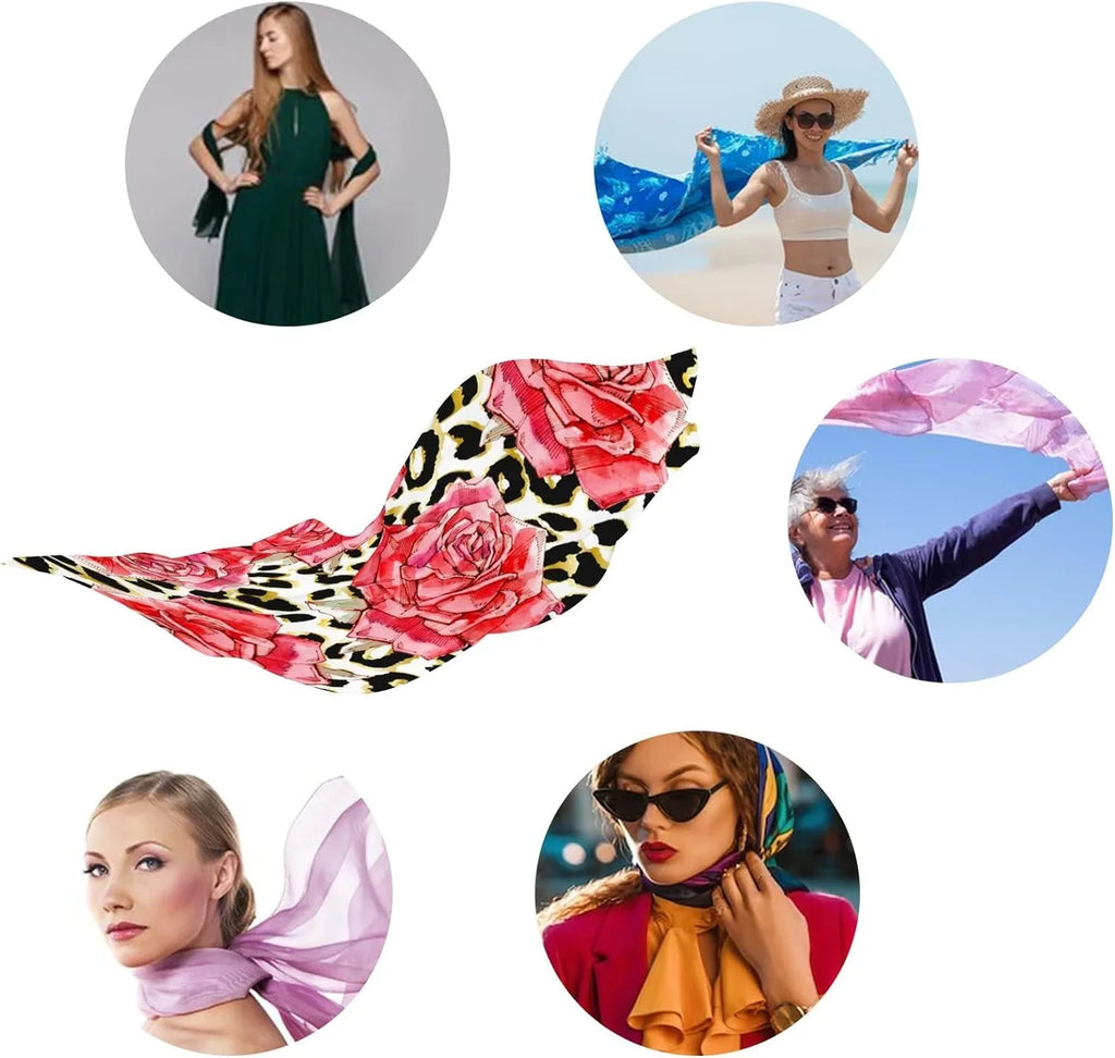 Hyjoy Print Watercolor Red Roses Long Silk Neck Scarf Lightweight Shawl Wrap Scarves for Women Girls