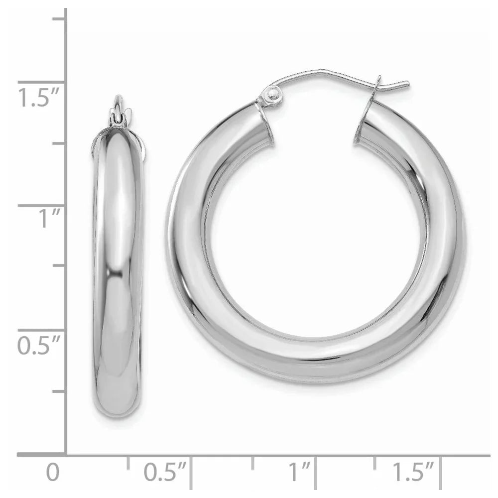 Real 14kt White Gold Polished 5mm Tube Hoop Earrings; for Adults and Teens; for Women and Men