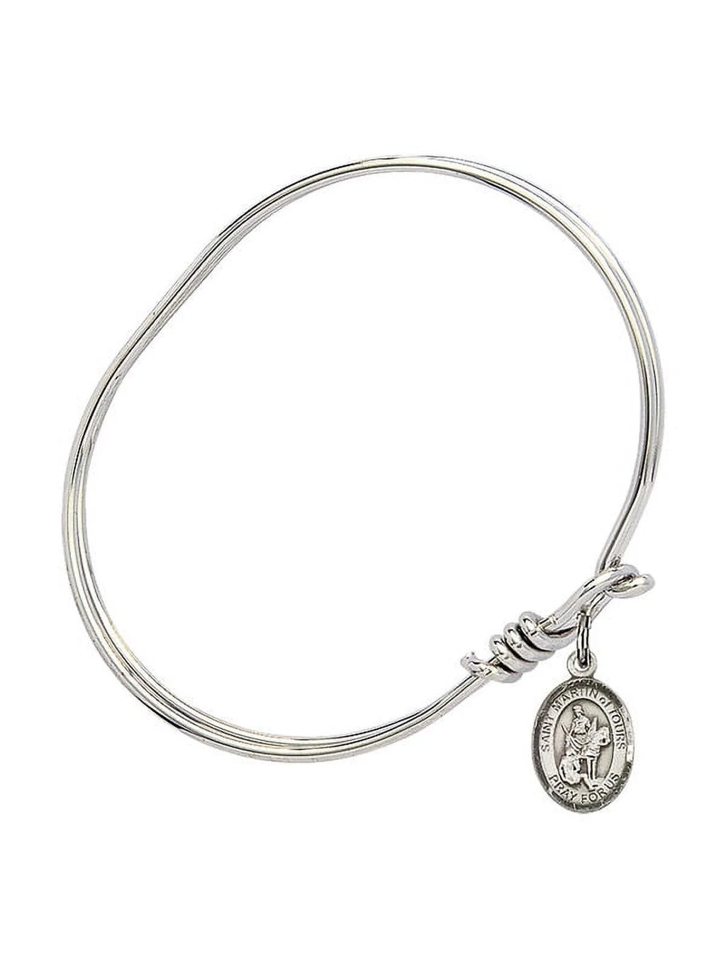 Martin of Tours in Sterling Silver. 5 3/4 inch Oval Eye Hook Bangle Bracelet w/ St