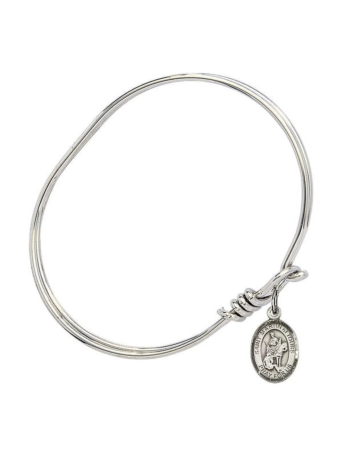 Martin of Tours in Sterling Silver. 5 3/4 inch Oval Eye Hook Bangle Bracelet w/ St