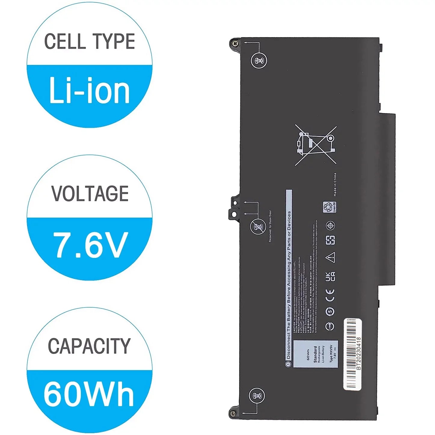 MXV9V 829MX Battery 60Wh for  Latitude 5300 E5300 5310 E5310 7300 E7300 7400 E7400, 5300 5310 2-in-1 Laptop P96G P96G001 P97G P97G001 P97G002 P99G P99G001 P100G P100G001 5VC2M 05VC2M 0829MX