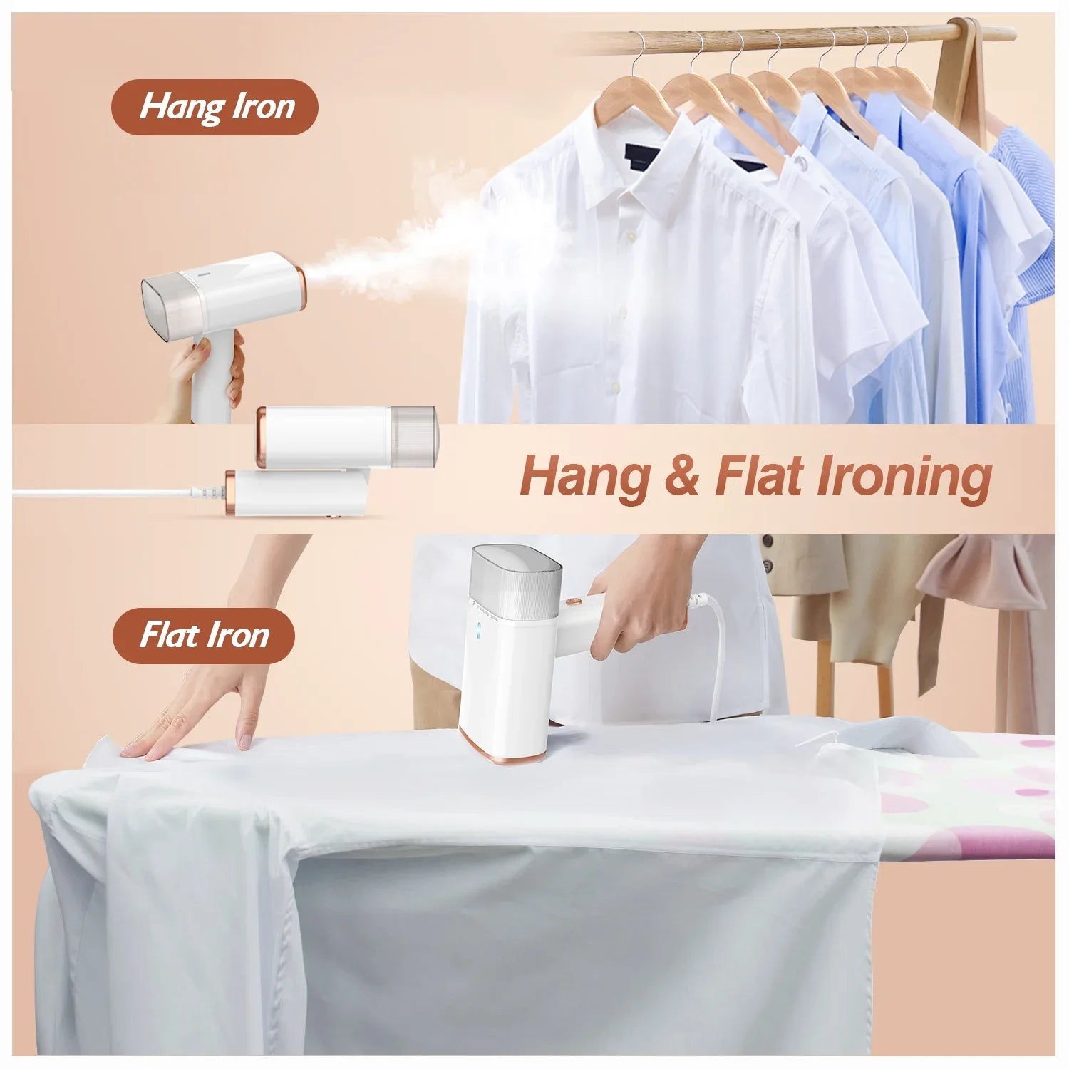 iMounTEK 1000W Portable Handheld Steamer with Brush Foldable Travel Electric Steamer for Garments Clothing Wrinkles Remover 30S Heat up 120ML liquid Tank, White