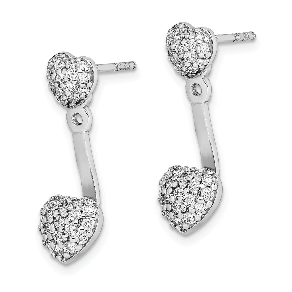 Primal Silver Sterling Silver Rhodium-plated CZ Heart Post Earrings with Jacket