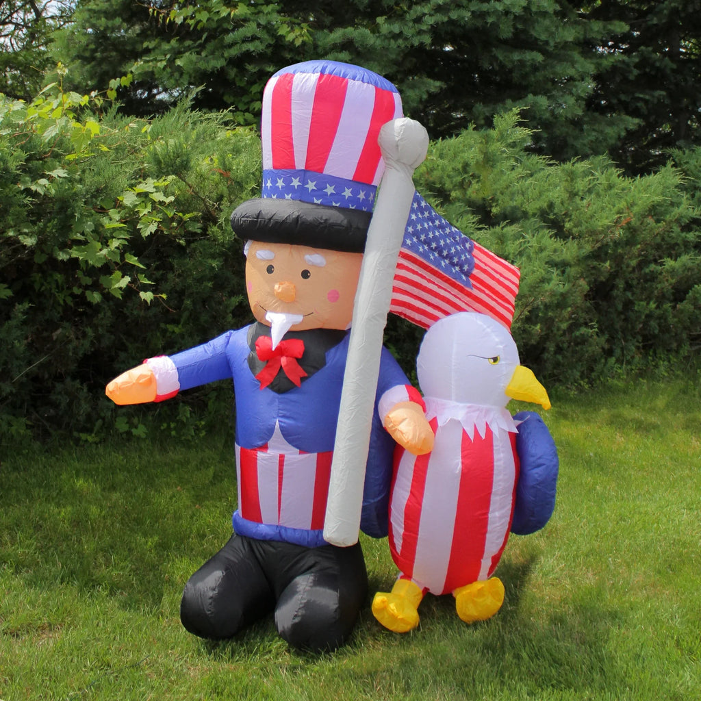 Northlight 6' Inflatable Lighted Uncle Sam with American Flag and Eagle Outdoor Decor