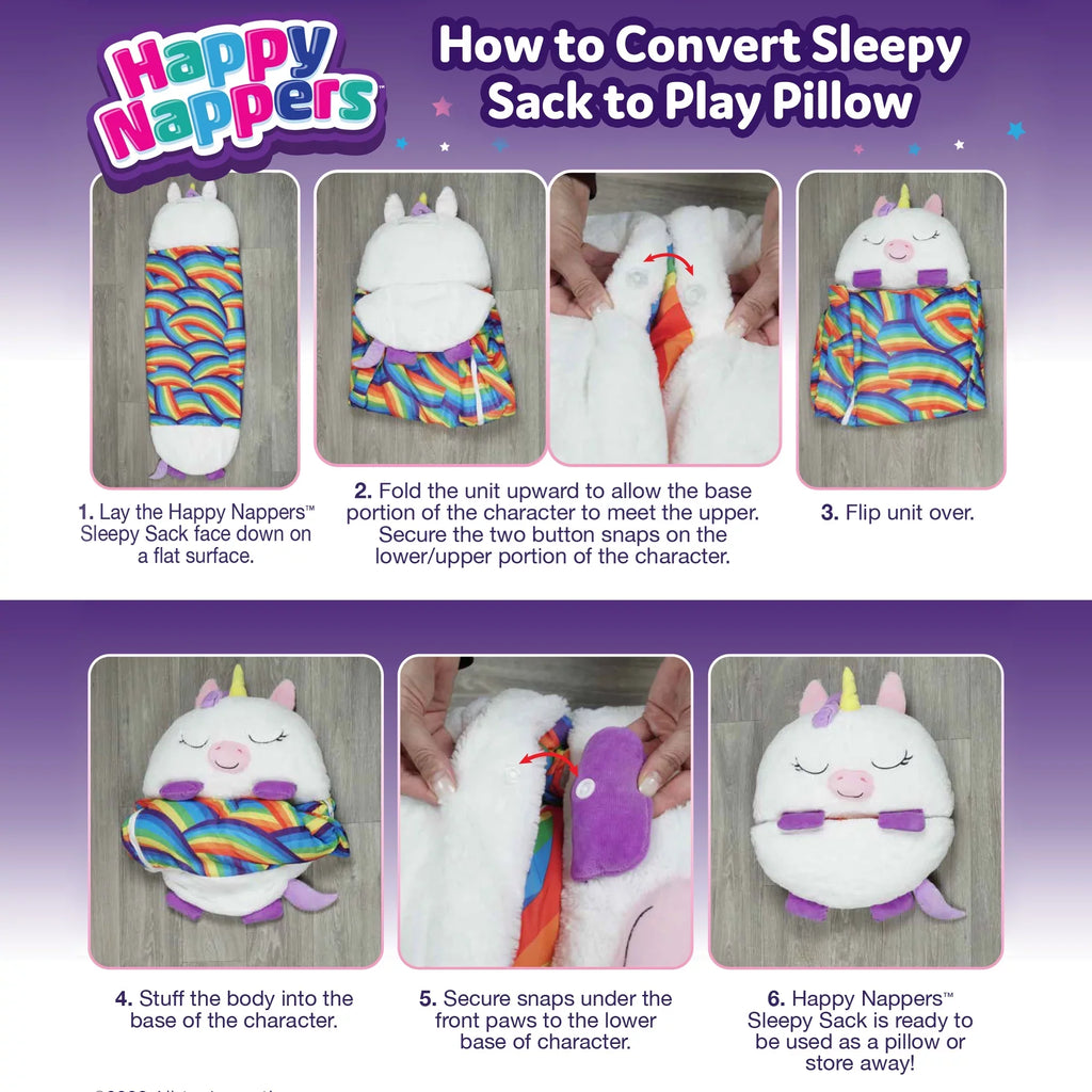 Happy Nappers Pillow Plush Toy and Sleeping Sack in One, Unicorn