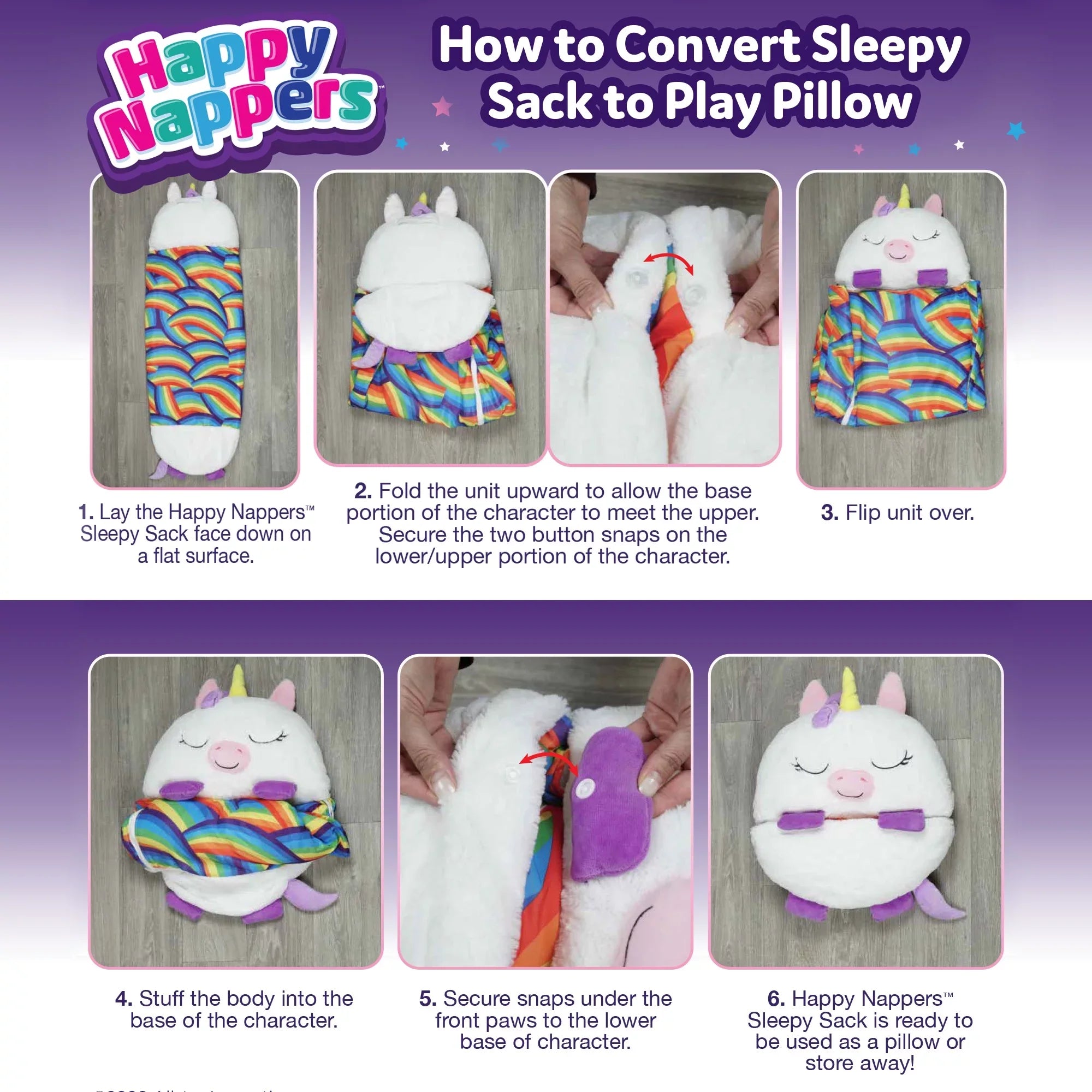 Happy Nappers Pillow Plush Toy and Sleeping Sack in One, Unicorn