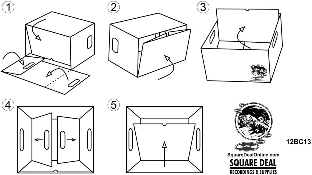 12" Vinyl Record Storage Box - Sturdy Cardboard with Removable Lid - Holds up to 90 Records or Laser Discs - Set of 10 Boxes #12BC13