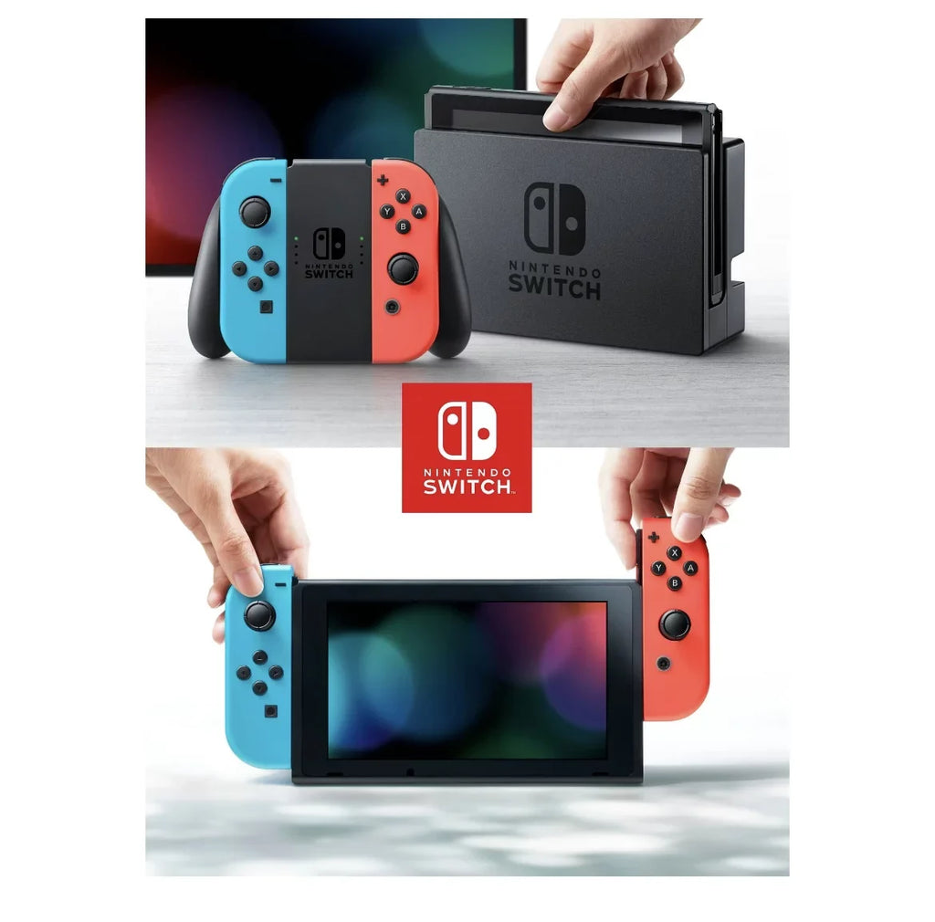 Nintendo Switch Console with Neon Blue & Neon Red Joy-Con - Bundle with Super Mario Odyssey + Luigi's Mansion 3 + Switch Carrying Case + 64GB MicroSD Card