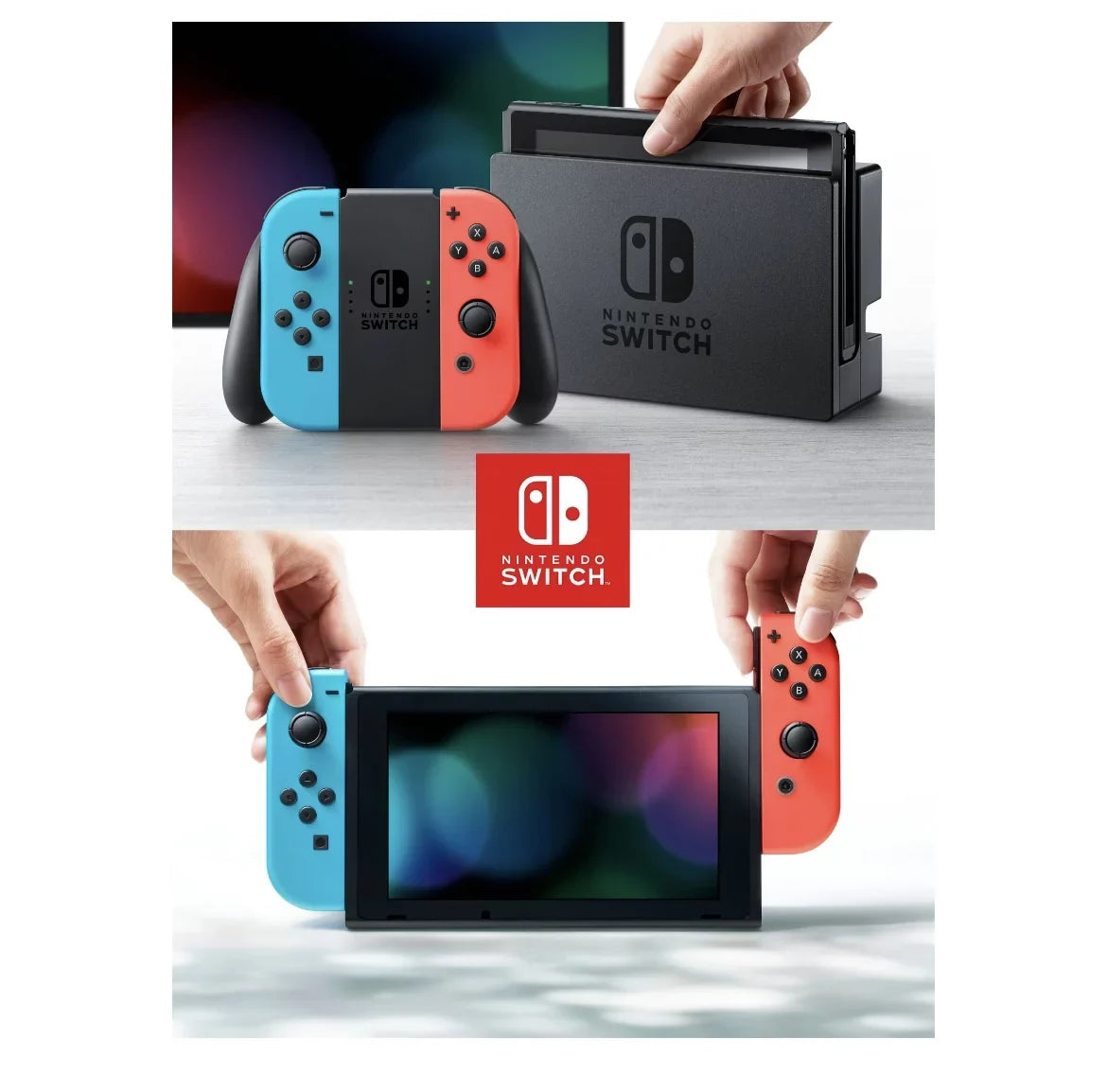 Nintendo Switch Console with Neon Blue & Neon Red Joy-Con - Bundle with Super Mario Odyssey + Luigi's Mansion 3 + Switch Carrying Case + 64GB MicroSD Card