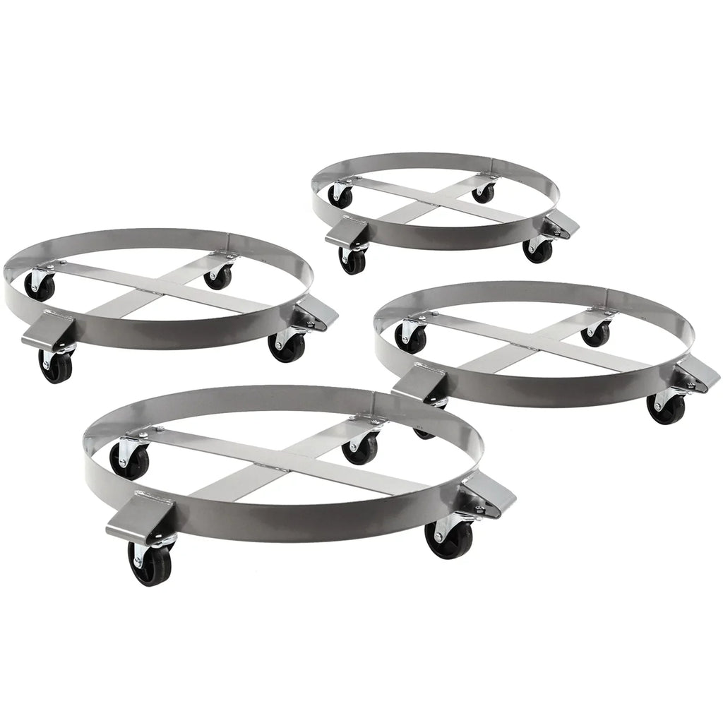 Red Hound Auto 4 Heavy Duty Drum Dollies 1000 Pound - 55 Gallon Swivel Casters Wheel Steel Frame Non Tipping Hand Truck Capacity Dolly