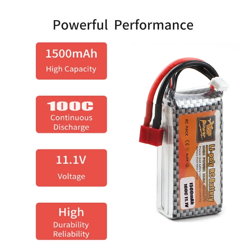 FancyWhoop 100C 3S 11.1V 1500mAh Lipo Battery T Plug for RC Drone Flight Car Airplane DIY