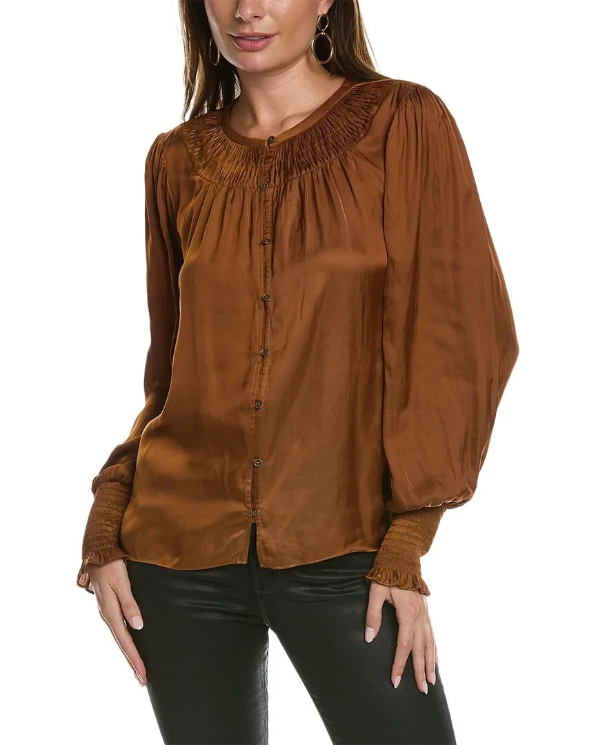 Ramy Brook womens  Isla Blouse, S, Brown