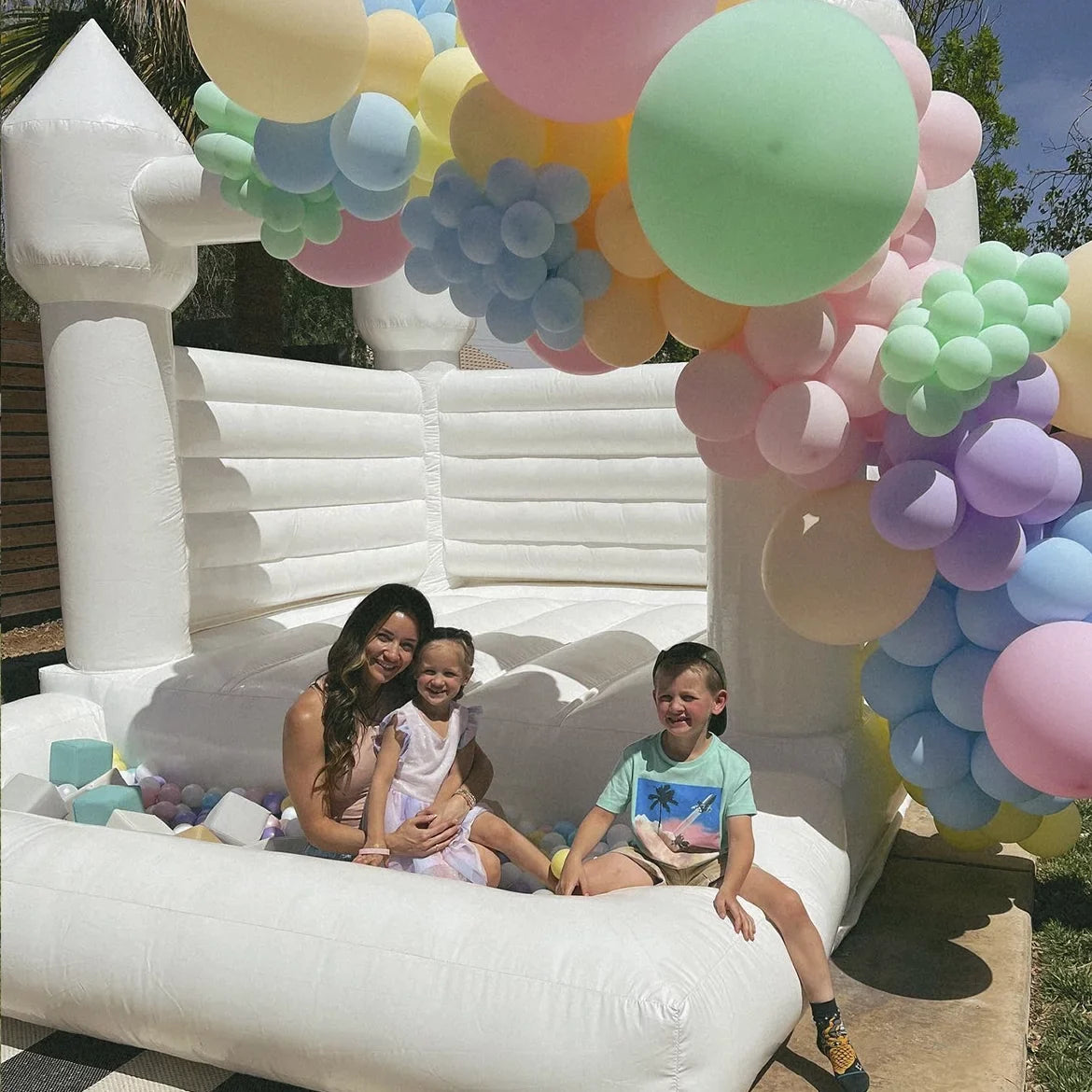 Connsann White Bounce House  Commericial Grade PVC  Jump Castle with Blower & Ball Pit  for Kids Outdoor Indoor Party