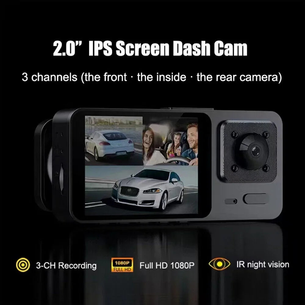 JLLOM 1080P 3 Lens HD Dual Lens Car Dash Cam Front/Rear/Inside Video Recorder Camera G-sensor