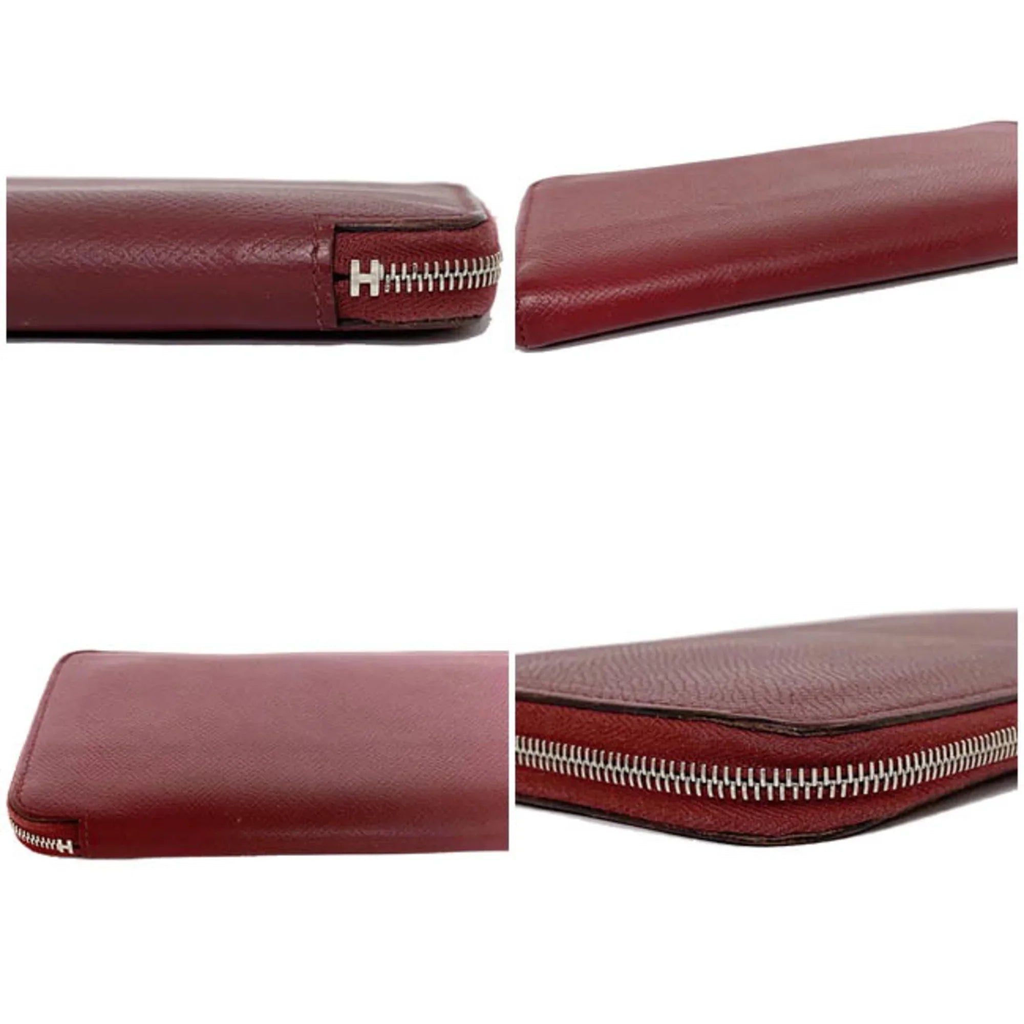 Pre-Owned Hermes Long Wallet Azap Bordeaux Rouge Glenat Silk In Leather Epson HERMES Round Ladies (Good)