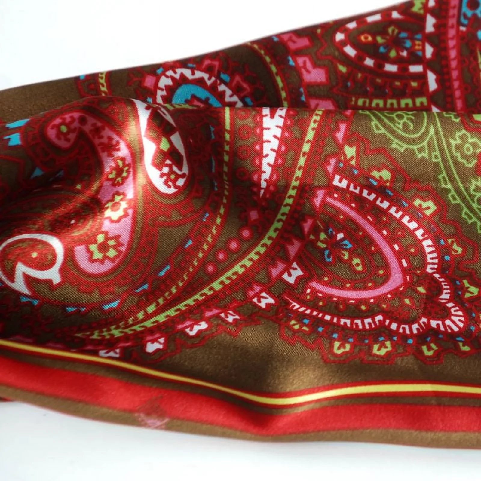 Blancho Brown Chic Paisley & Stripes Design Fashion Soft Silk Scarf/Wrap/Shawl(Large)