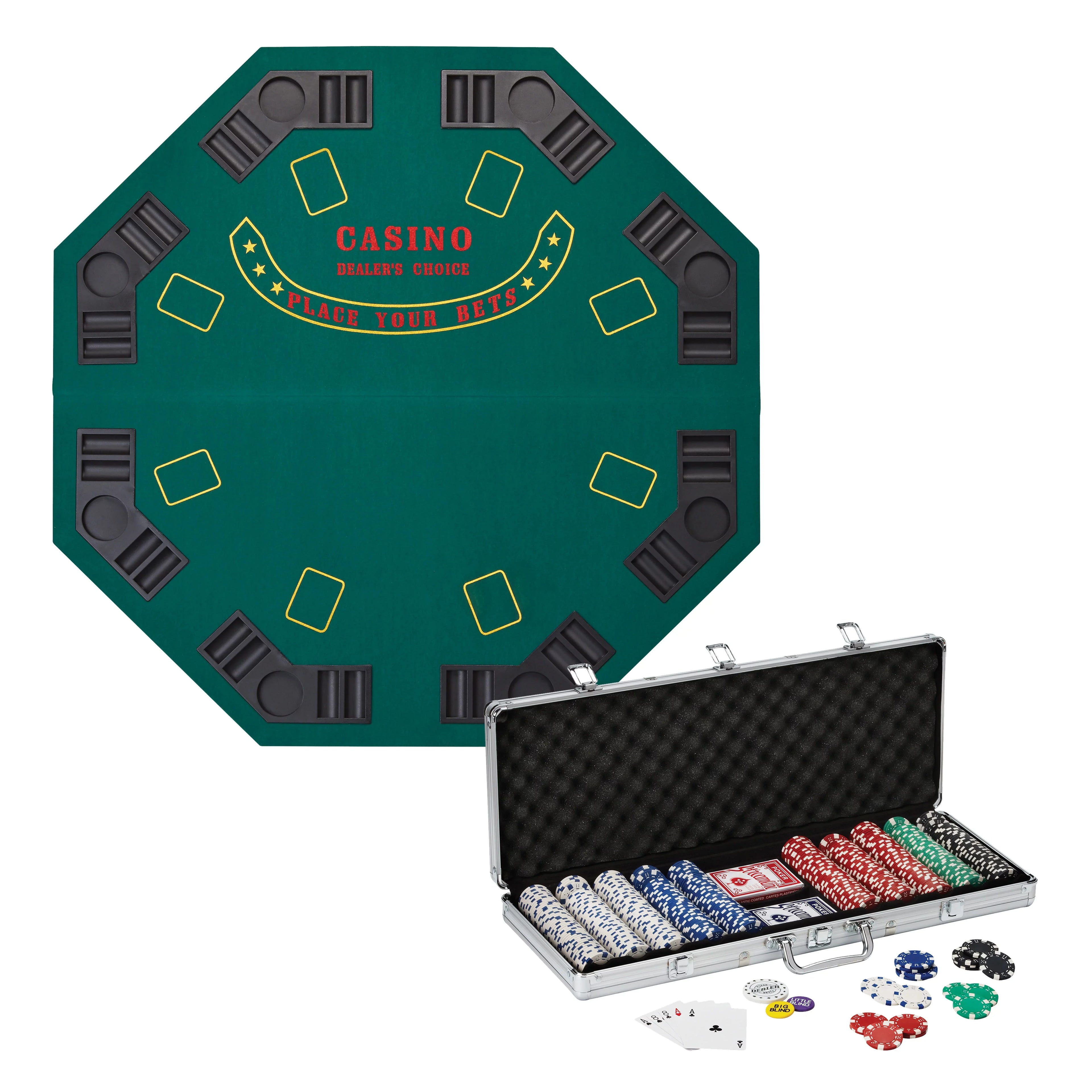 Fat Cat Poker-Blackjack Table Top, Fat Cat 500Ct Texas Hold'Em Dice Poker Chip Set