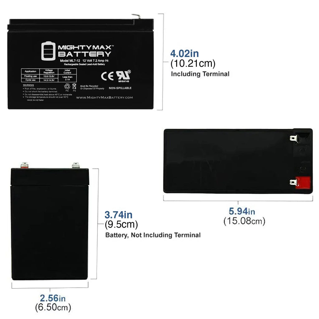 12V 7.2AH Battery Replaces Sea-Doo ZS06, EVX1272F2 + 12V 1Amp Charger