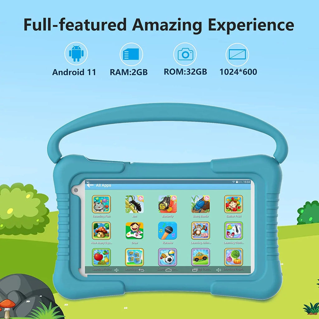 Kids Tablet 7 inch Tablet for Kids WiFi Kids Tablets 32G Android 11 2GB RAM Dual Camera Educational Games Parental Control, Toddler Tablet with Kids Software Pre-Installed Kid-Proof YouTube Netflix.