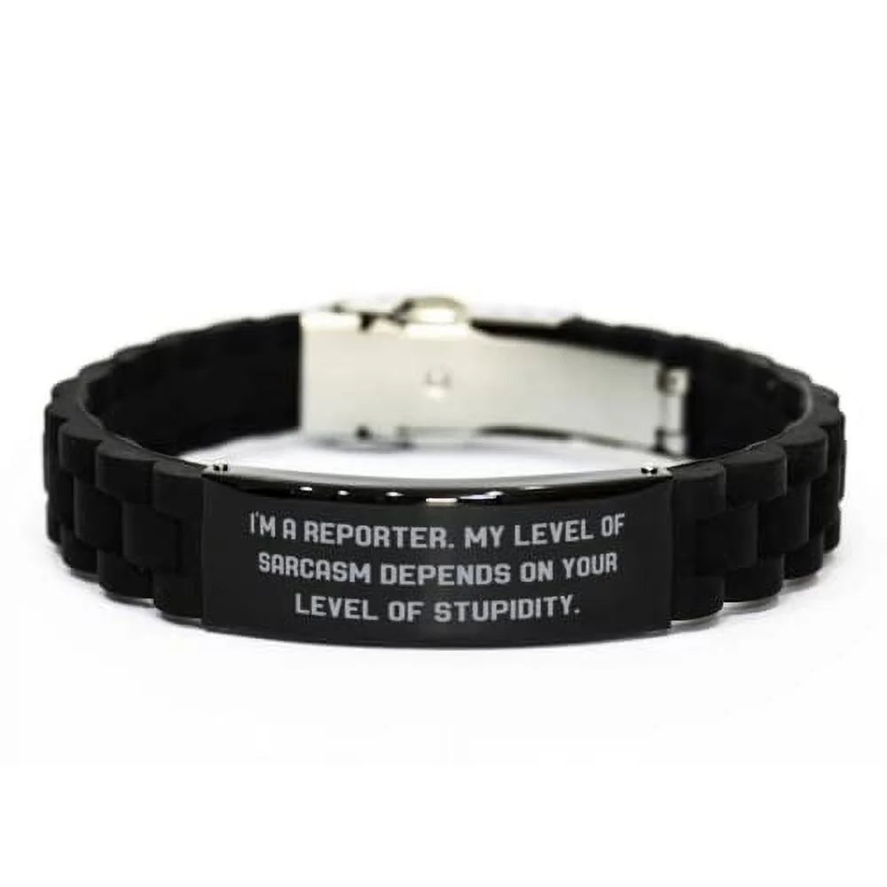 My Level of Sarcasm Depends on, Reporter Black Glidelock Clasp Bracelet From Coworkers, , Black glidelock clasp bracelet gift for reporter, Reporters black. Useful Reporter Gifts, I'm a Reporter